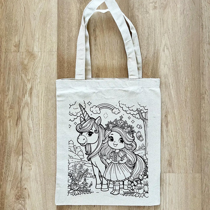 DIY Colour It Yourself Little Princess & Unicorn Cotton Kids Tote Bag