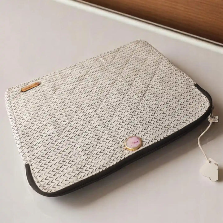 Black And White Ecofriendly Cotton Durable & Stylish Laptop Sleeve With Agate Accent | 14 x 11 inch