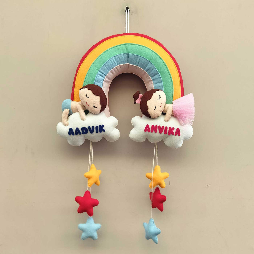 Personalized Handmade Rainbow Cloud Theme Felt Name Plate