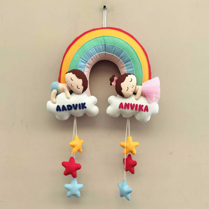 Personalized Handmade Rainbow Cloud Theme Felt Name Plate