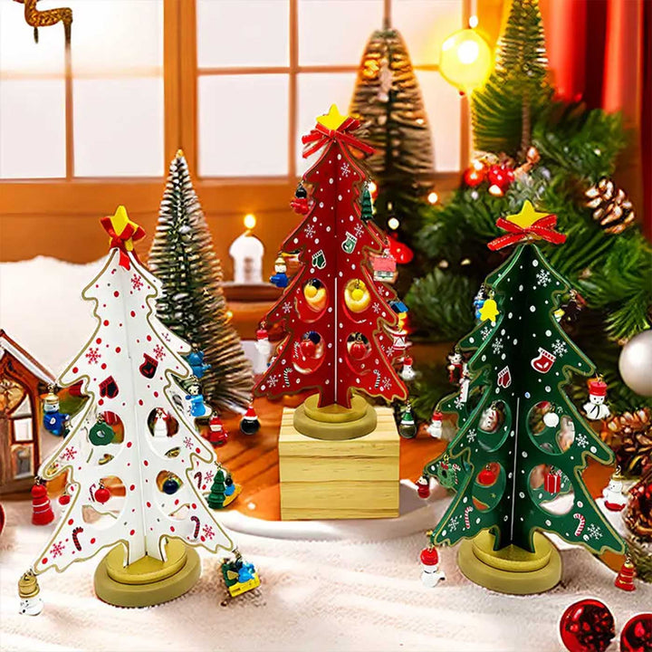 3D Winter Wonderland Xmas Tree With 20 Ornaments Wooden DIY Decor | Set Of 3