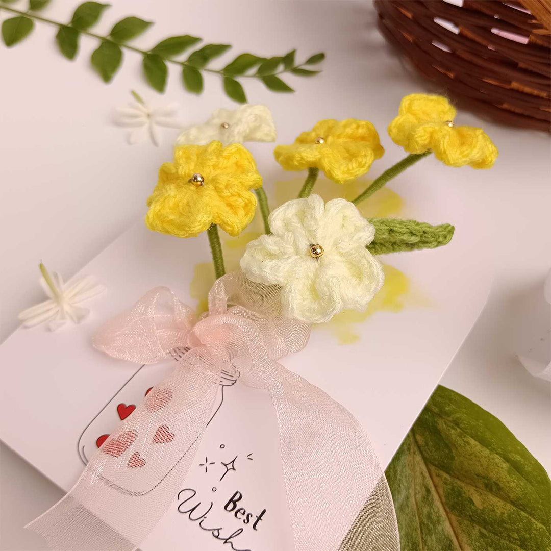 Handmade Crochet 3D Yellow Floral Greeting Card