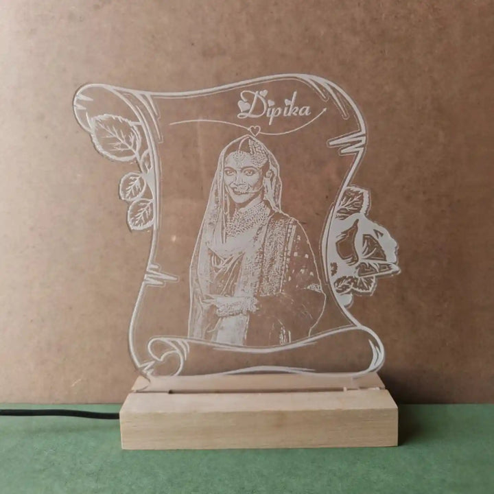 Photo Personalized Engraved Rose Theme Acrylic Table Lamp