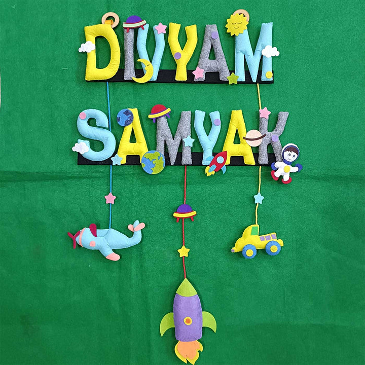 Personalized Handmade Space & Land Felt Kids Name Plate