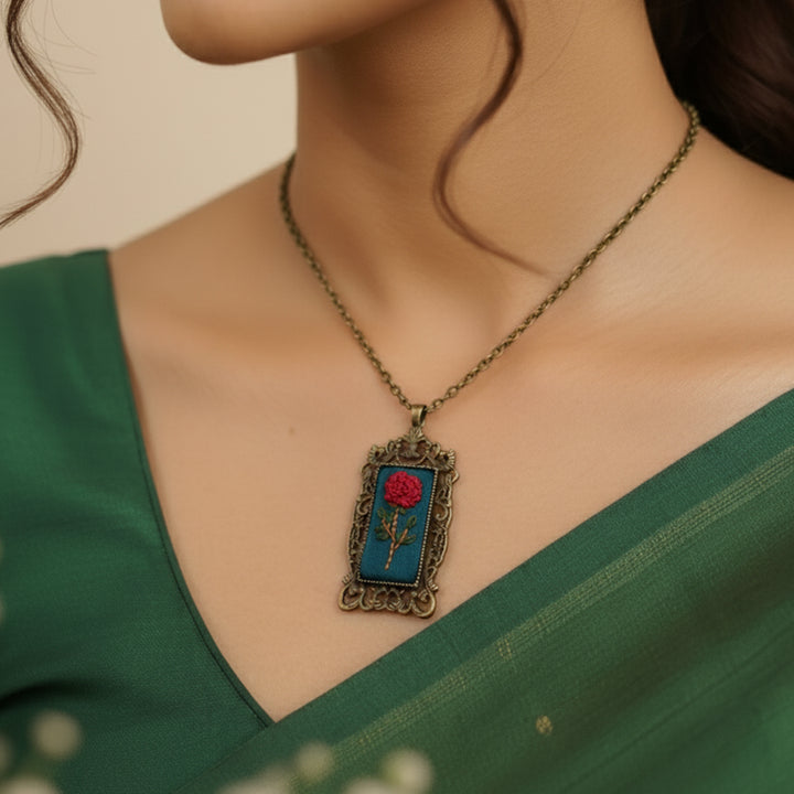 Hand Embroidered Whispered Memory Antique Finish Necklace