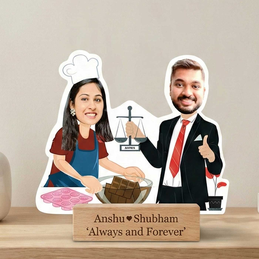Photo Personalized Chef & Lawyer Couple Acrylic Caricature Cutout