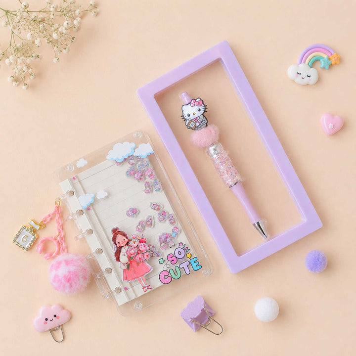 "Pink Girl" Themed Diary & Pen Stationery Set For Kids