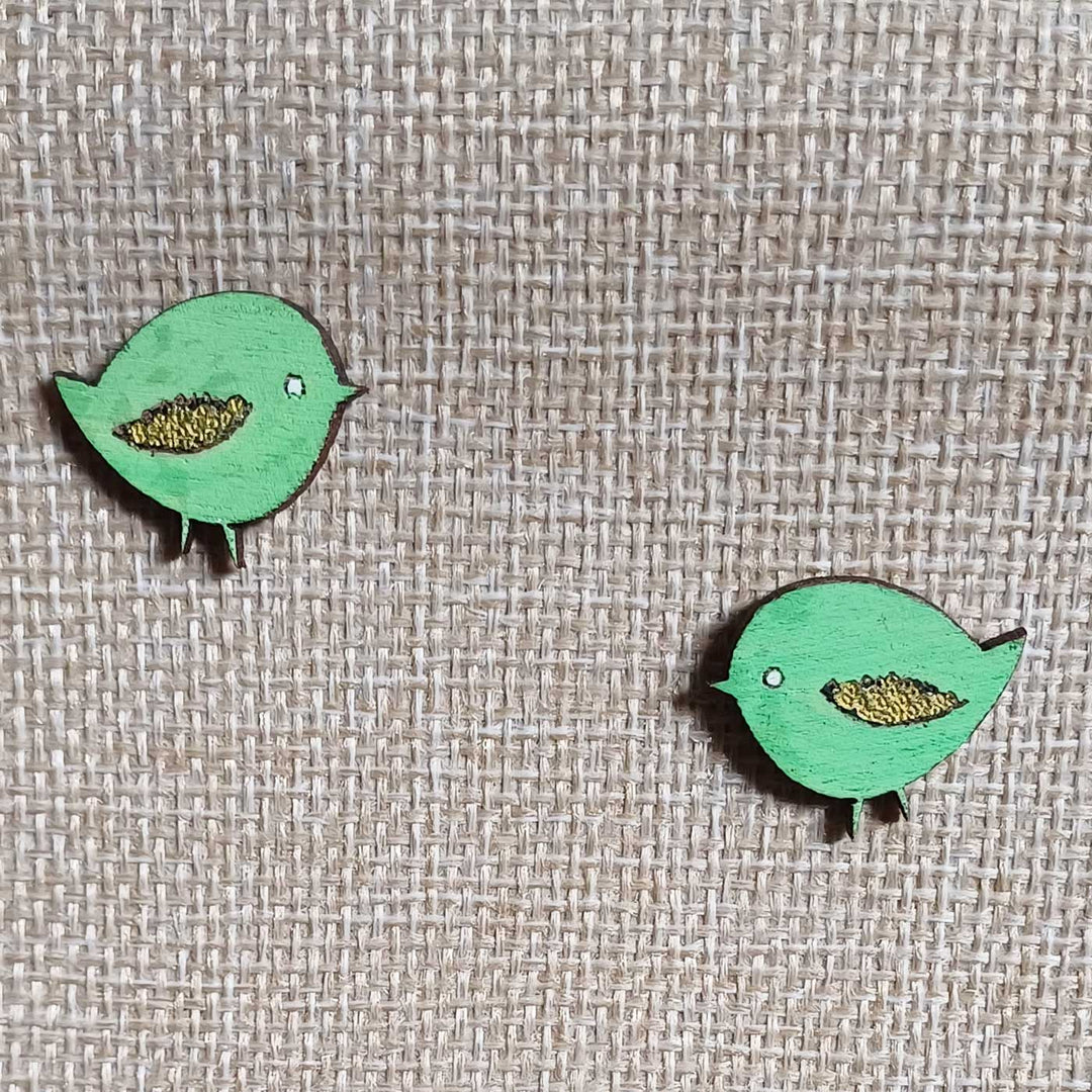 Handmade Green Bird Wooden Earrings