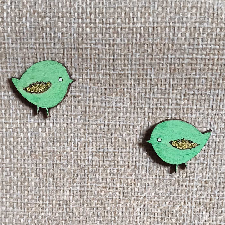 Handmade Green Bird Wooden Earrings