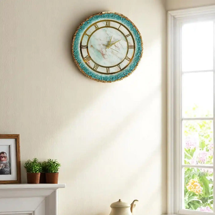 Handmade Round Blue Crystal Resin Wall Clock