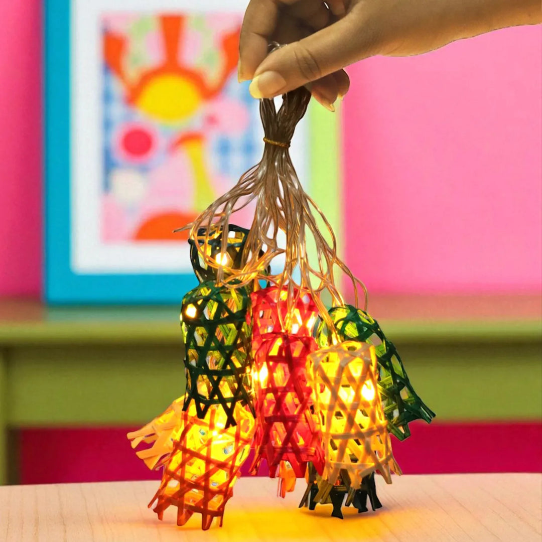 3m, 10 Bulbs | Multicoloured Bell Eco-Friendly Handmade Woven Bamboo LED Fairy Light