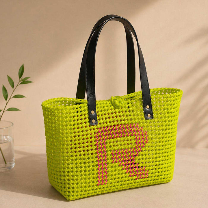 Personalised Green & Pink Monogram Handmade Koodai Tote Bag