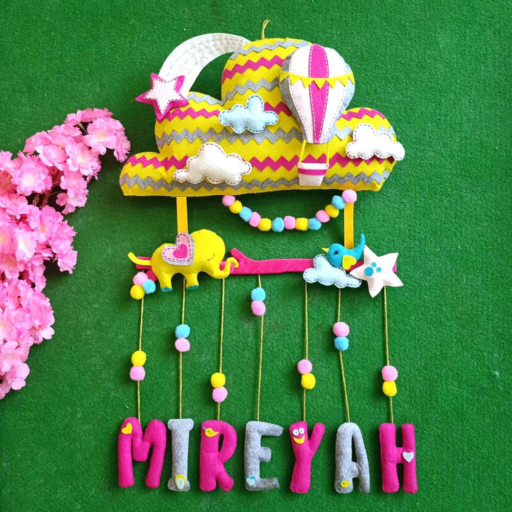 Handcrafted Personalized Cloud & Hot Air Balloon Themed Felt Name Plate for Kids