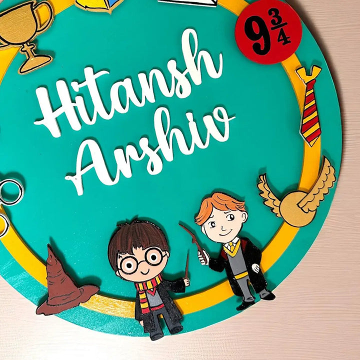 Personalized Harry Potter Theme MDF Wood Kids Name Plate For Siblings