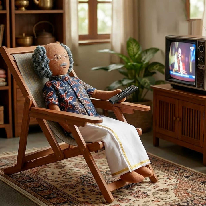 Nilah's Tatha (Grandfather) In Blue Shirt  | Soft Hand-Stitched Sustainable Indian Play Doll