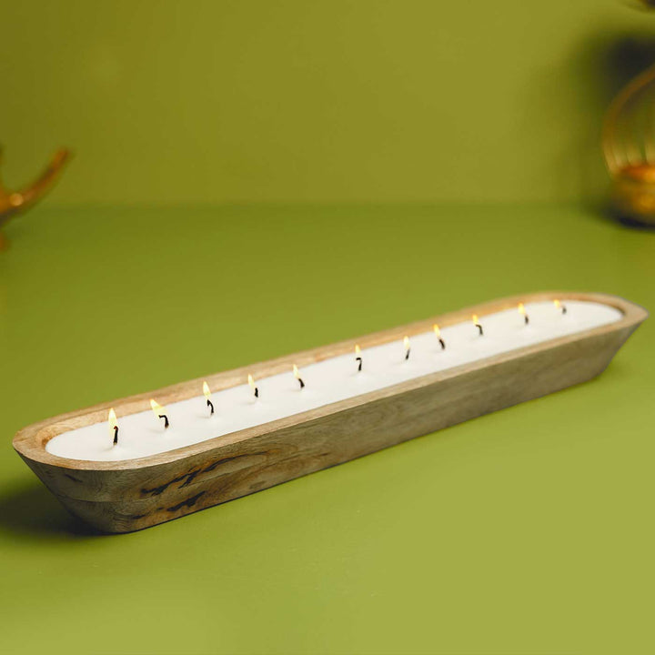 18 Inch | Handmade Wooden Boat Shaped Wax Scented Candle