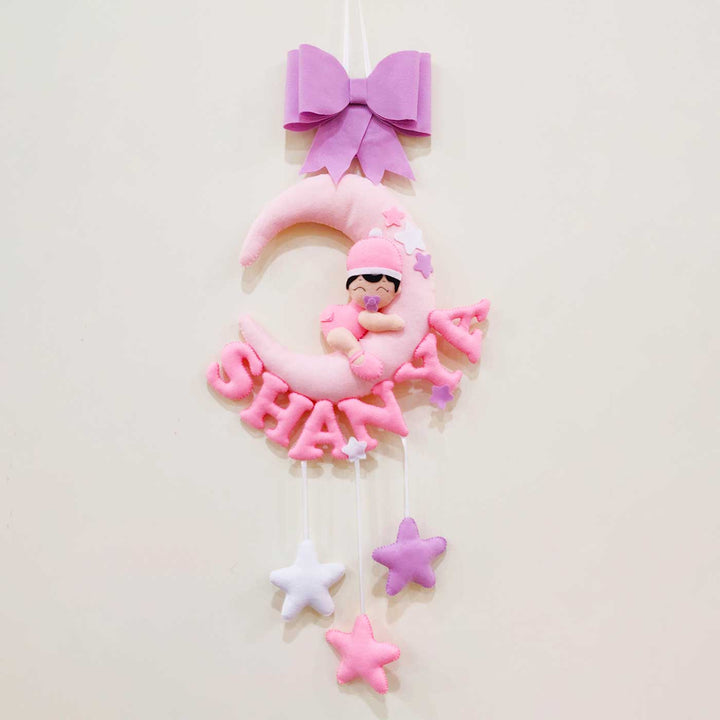 Personalized Handmade Baby On Moon Theme Felt Kids Name Plate