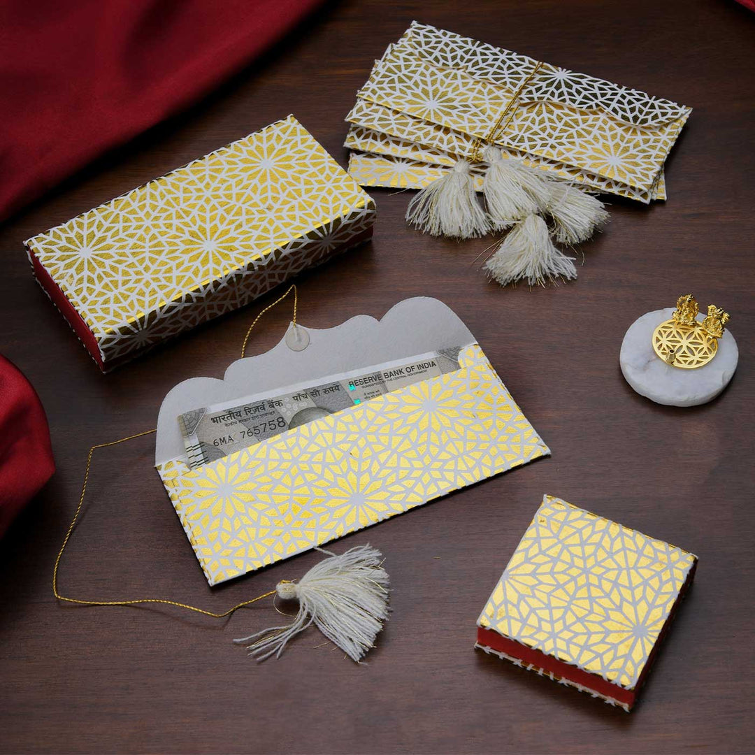 Handmade Mosaid Design Wedding Esswntials Paper Hamper | Includes 30 Money Envelope , 1 Coin Box & 1 Cash Box