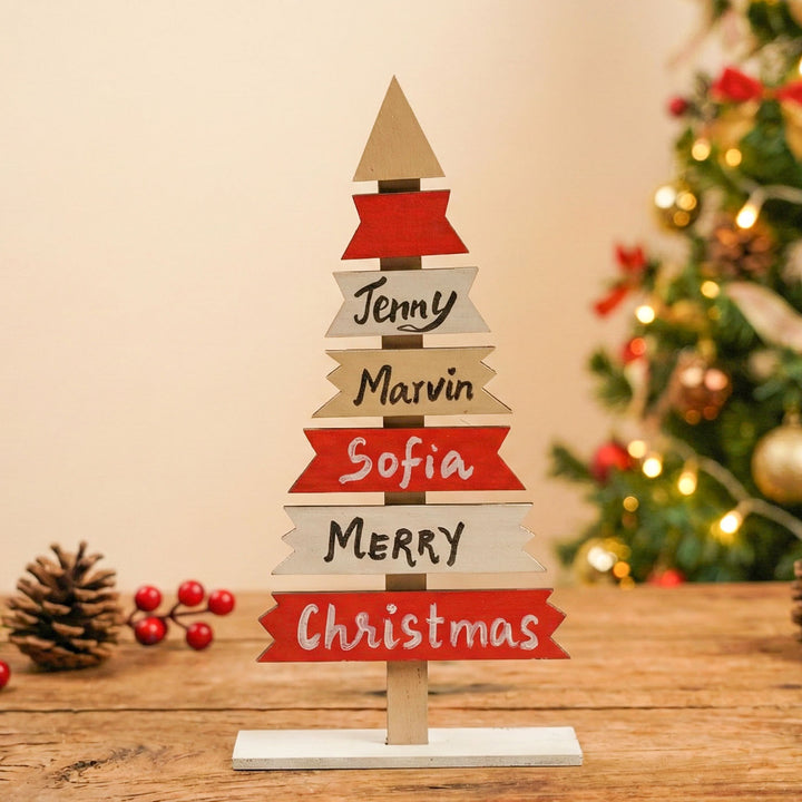 Personalized Hand-Painted Xmas Tree Theme Wooden Table Decor