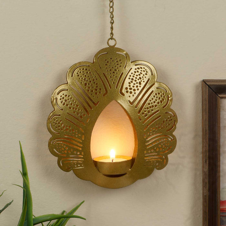 Handmade Flower Etched Hanging Metal Tealight Holder For Festive Decor