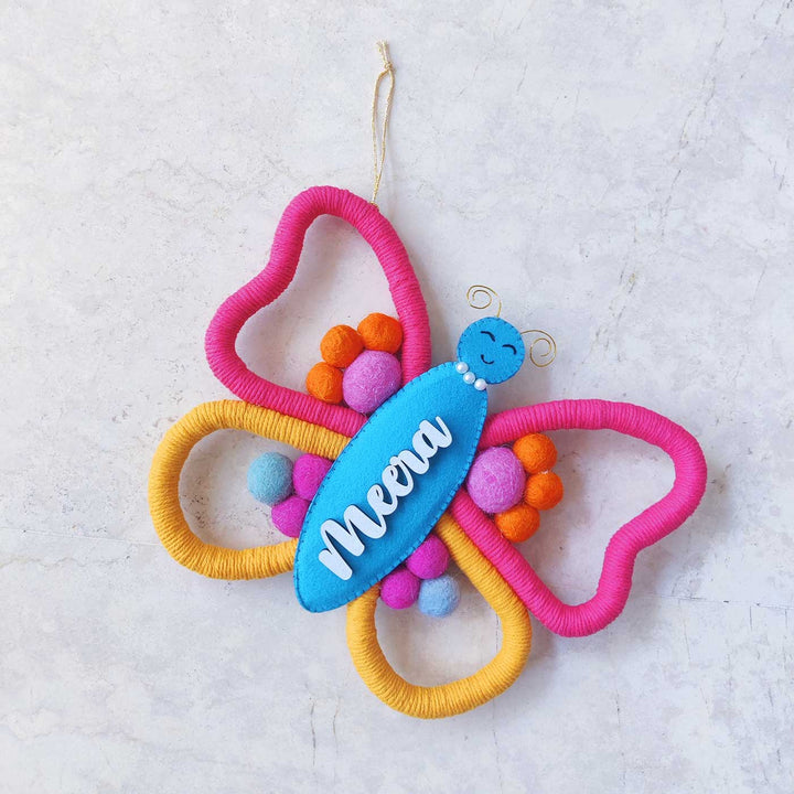 Personalized Handmade Macrame Butterfly Kids Name Plate With 3D Letters