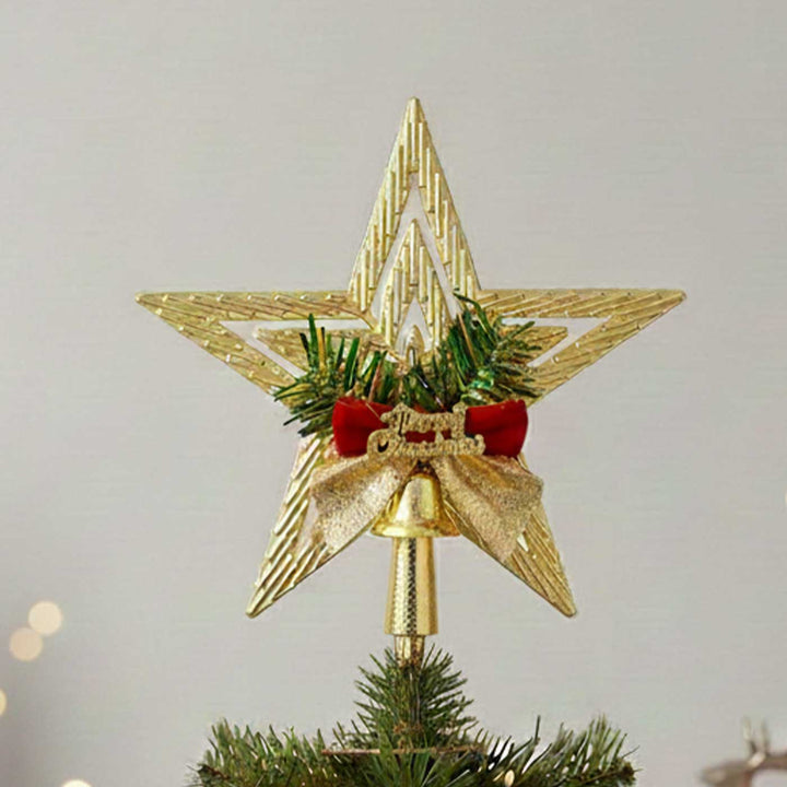 Lightweight Reusable Holly & Pine Gold Star Christmas Tree Topper