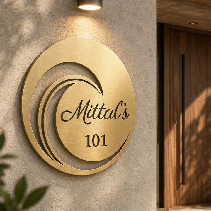 "Elite Round" Personalized Weatherproof Stainless Steel Name Plate With House Number For Home