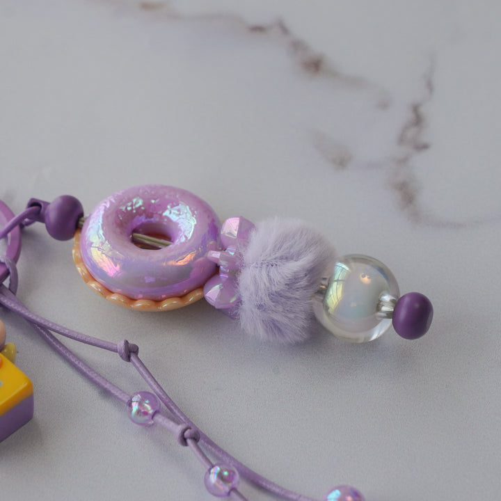 Lavender Mushroom Fairy Bead & Pom Pom Bag Charm With Keyring
