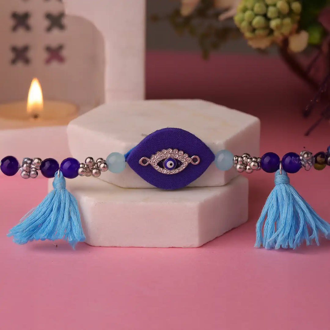 Handmade Beads & Tassels Evil Eye Rakhi With Roli Chawal