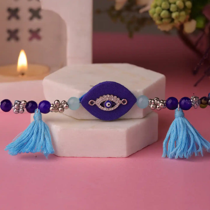 Handmade Beads & Tassels Evil Eye Rakhi With Roli Chawal