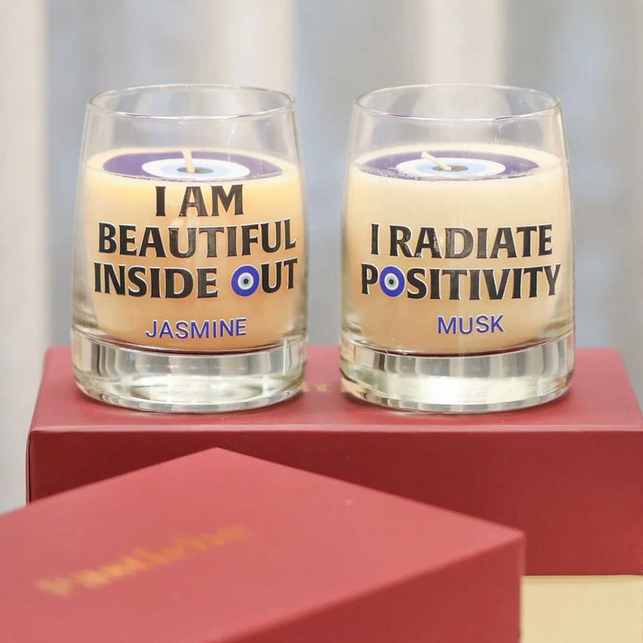 Handmade Evil Eye Design Wax Candle | Set Of 2