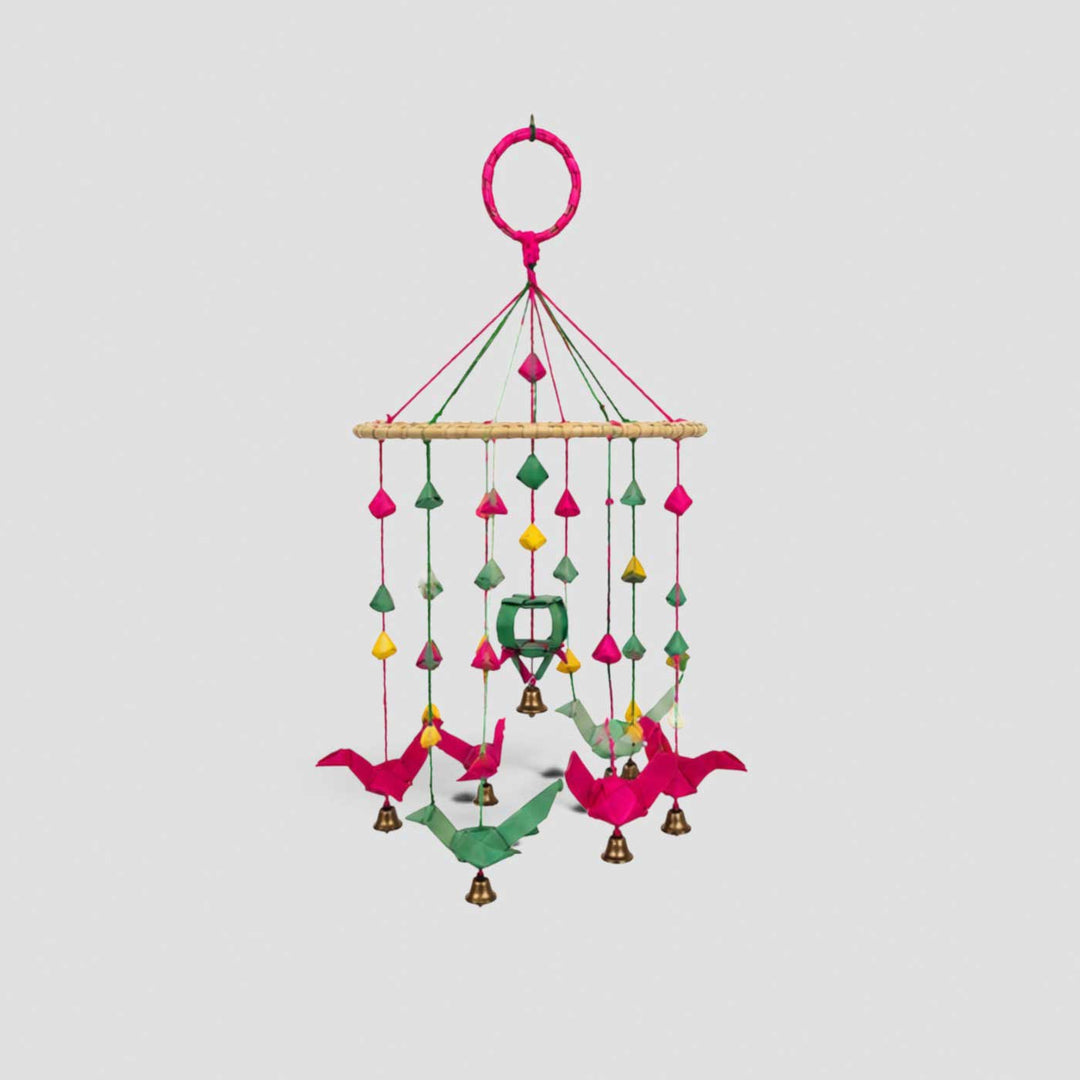 Handcrafted Palm Leaf Parrot Strings On Ring Hanging With Bells