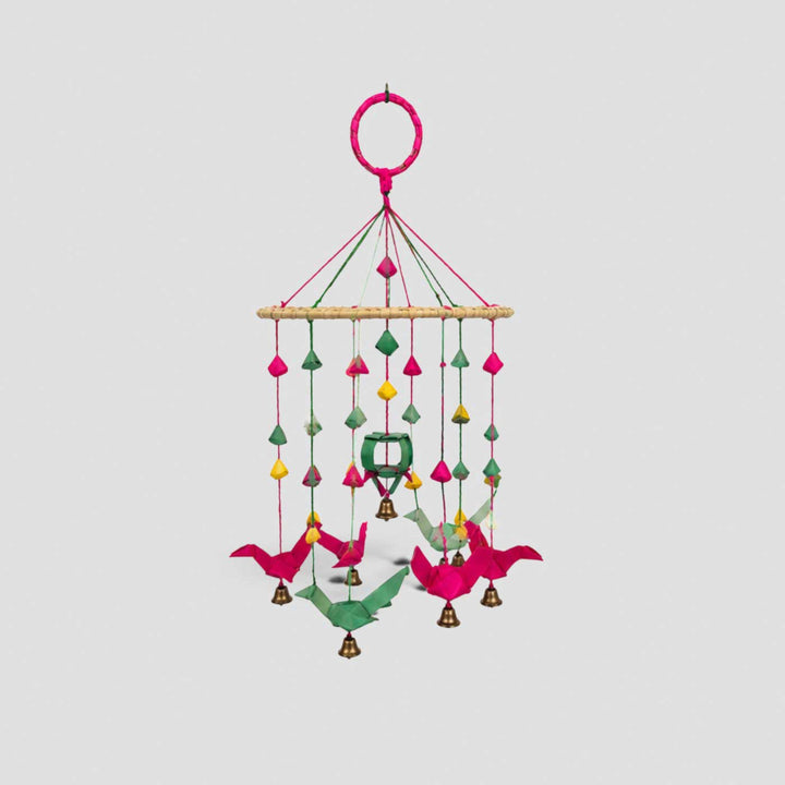 Handcrafted Palm Leaf Parrot Strings On Ring Hanging With Bells