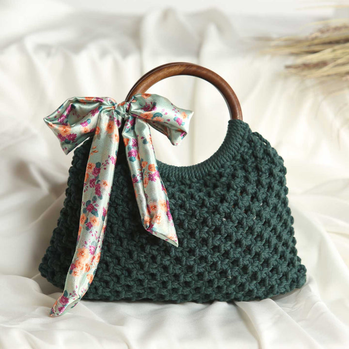 Handmade Macrame Baguette Bag With Bow