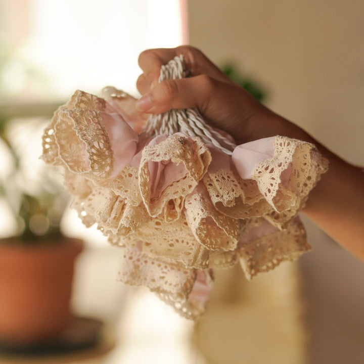 9.15m, 50 Bulbs | Handmade Pastel Laced Fabric LED Fairy Light