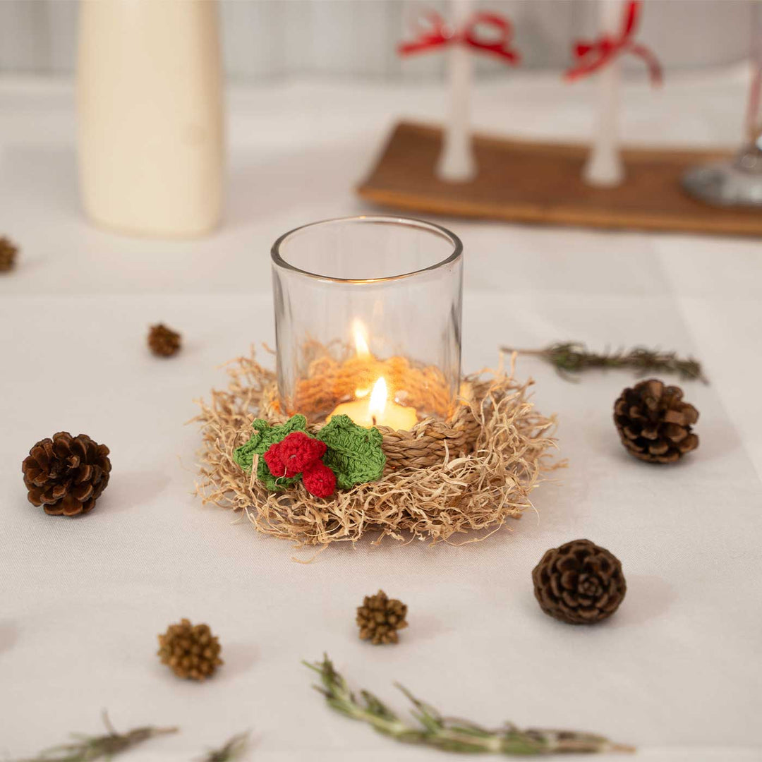 Handmade Bamboo And Crochet Frill Tea Light Holder