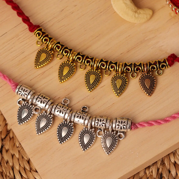 Handmade Silver & Golden Toran Rakhi With Roli Chawal | Set Of 2