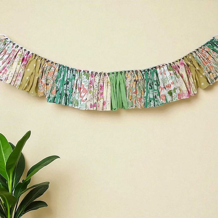 Handmade Green Floral Rushed Upcycled Fabric Fringes