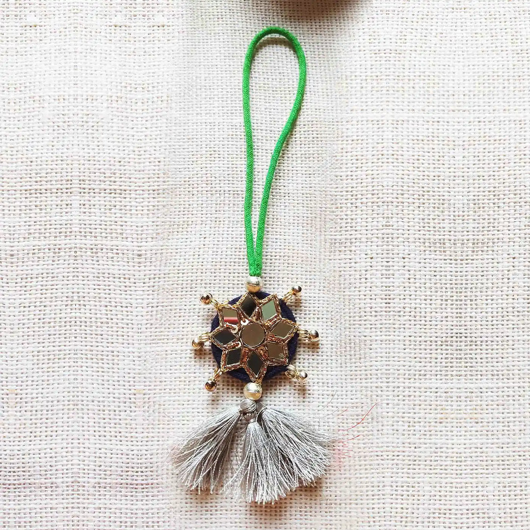Handmade Mirror Work Beaded Silk Lumba Rakhi for Bhabhi With Roli Chawal