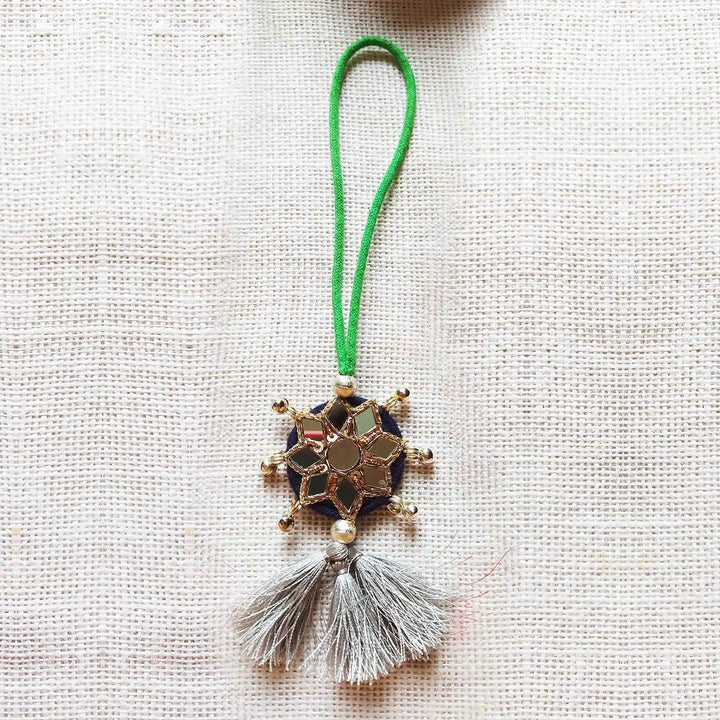 Handmade Mirror Work Beaded Silk Lumba Rakhi for Bhabhi With Roli Chawal