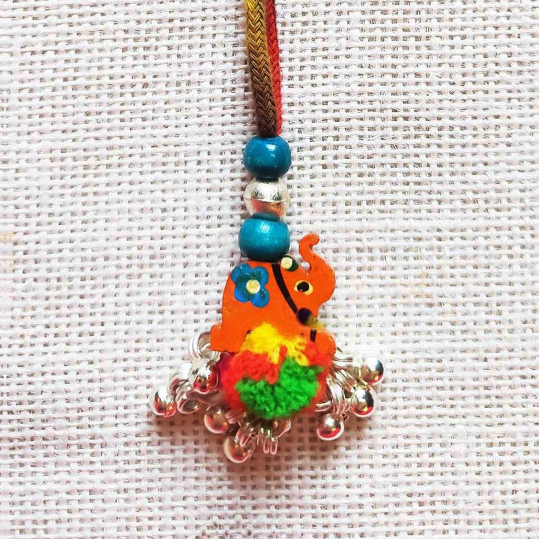 Handmade Dori Work Elephant & Ghungroo Cotton Lumba Rakhi for Bhabhi With Roli Chawal