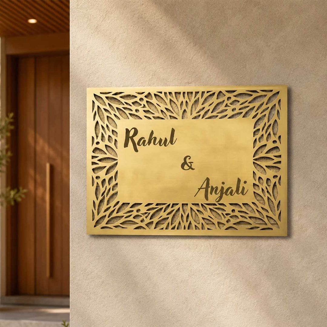 "Elite Couple" Personalized Weatherproof Stainless Steel Name Plate With Border Design For Couples