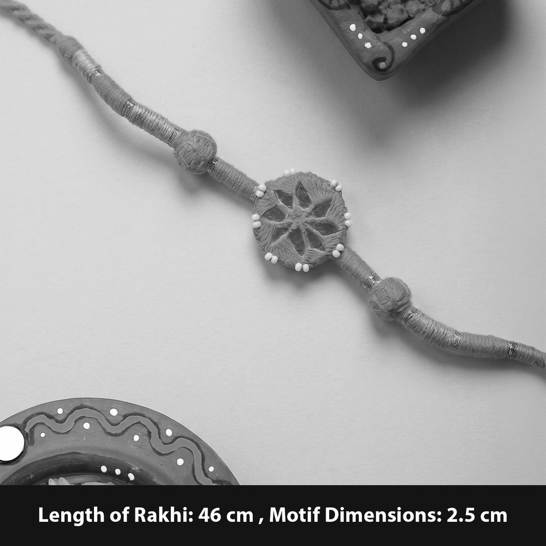 Handmade Mirror Work Patwa Rani Pink Cotton Rakhi With Roli Chawal