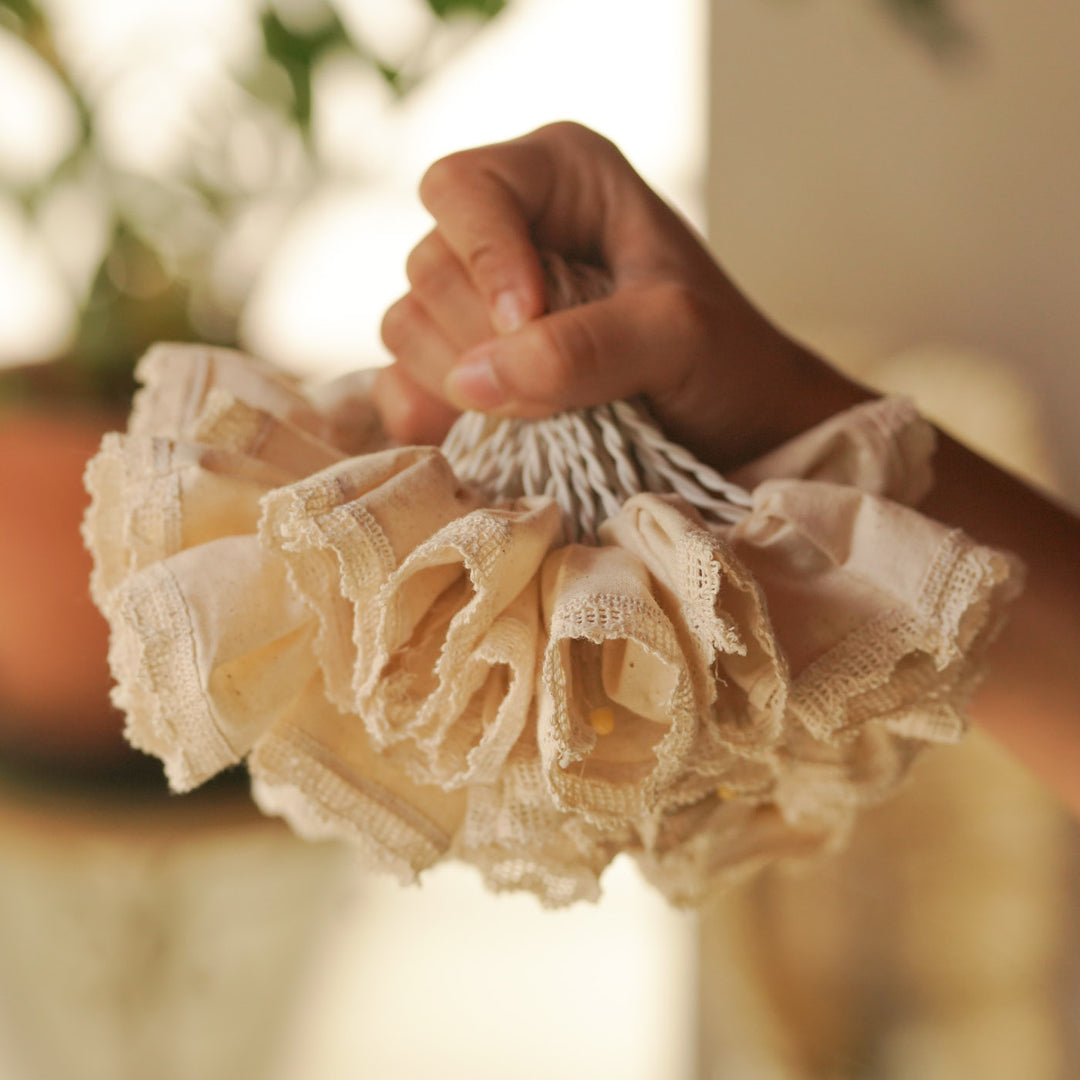 9.15m, 50 Bulbs | Handmade Pastel Laced Fabric LED Fairy Light