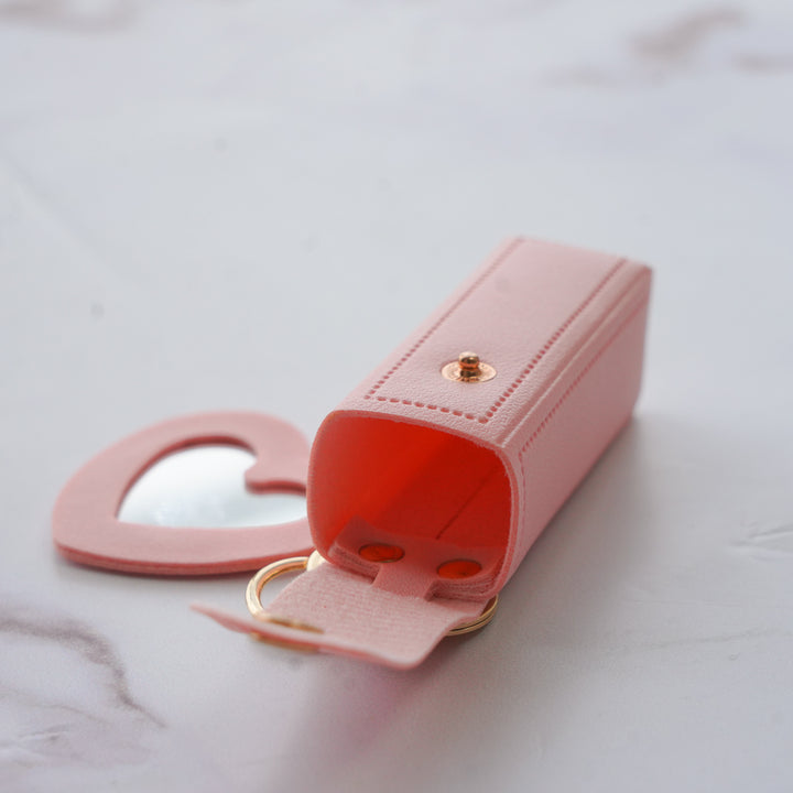 Pink Faux Leather Lipstick Holder Bag Charm With Keyring
