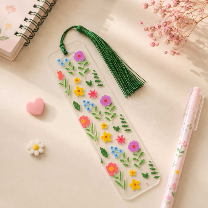 Floral Theme Handmade Acrylic Bookmark With Tassel For Book Lovers