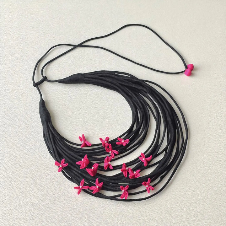 Handmade Textile Art Wired Floral Design Dupion Silk Fabric Necklace