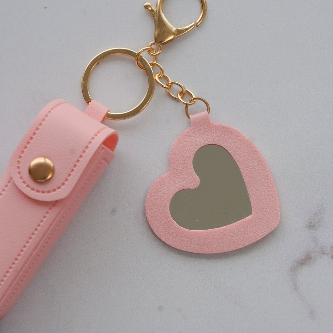 Pink Faux Leather Lipstick Holder Bag Charm With Keyring