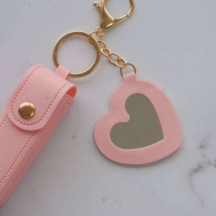 Pink Faux Leather Lipstick Holder Bag Charm With Keyring