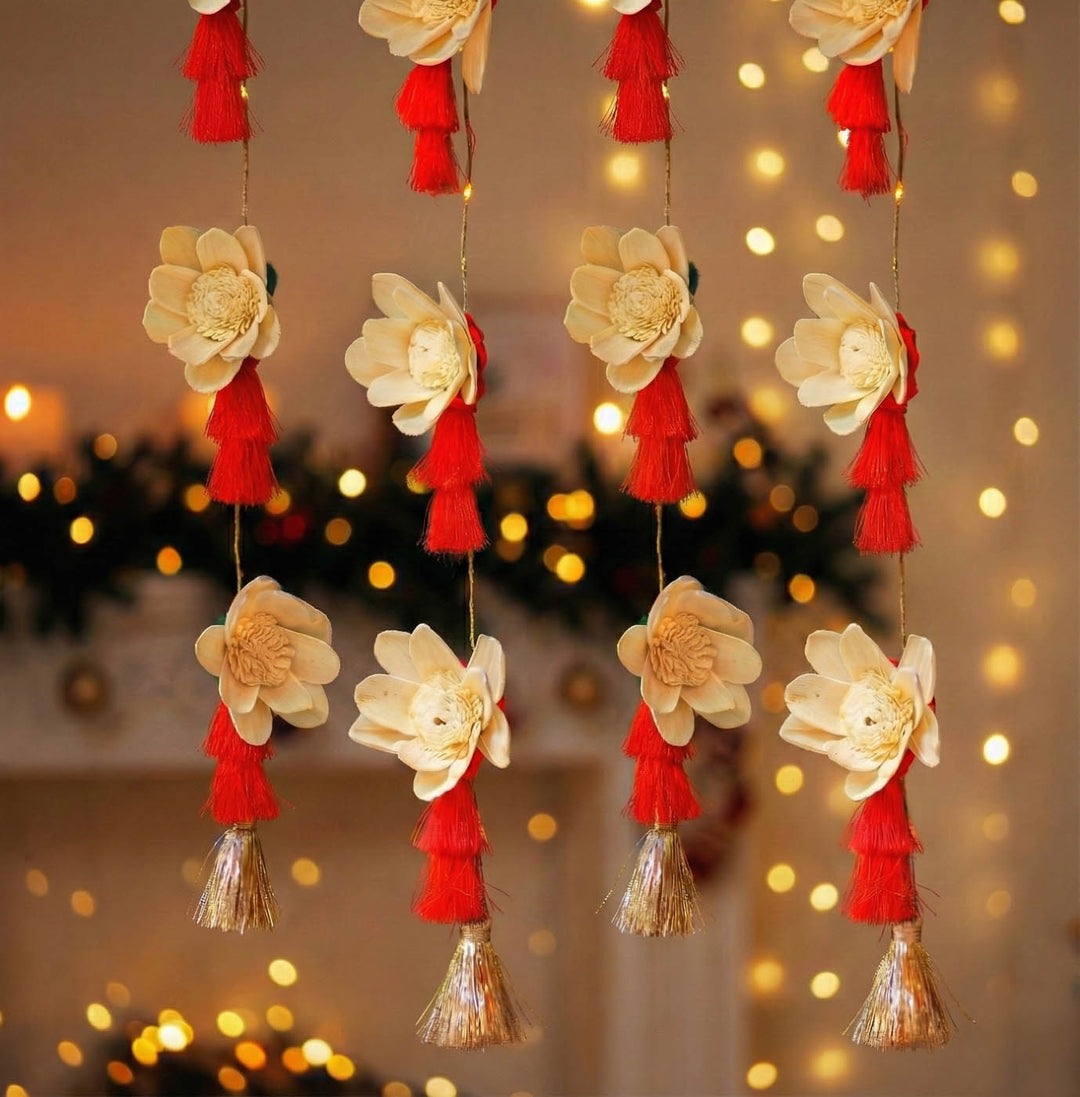 2 Pc | 48 Inch | White Shola Christmas Door Hanging With Lights